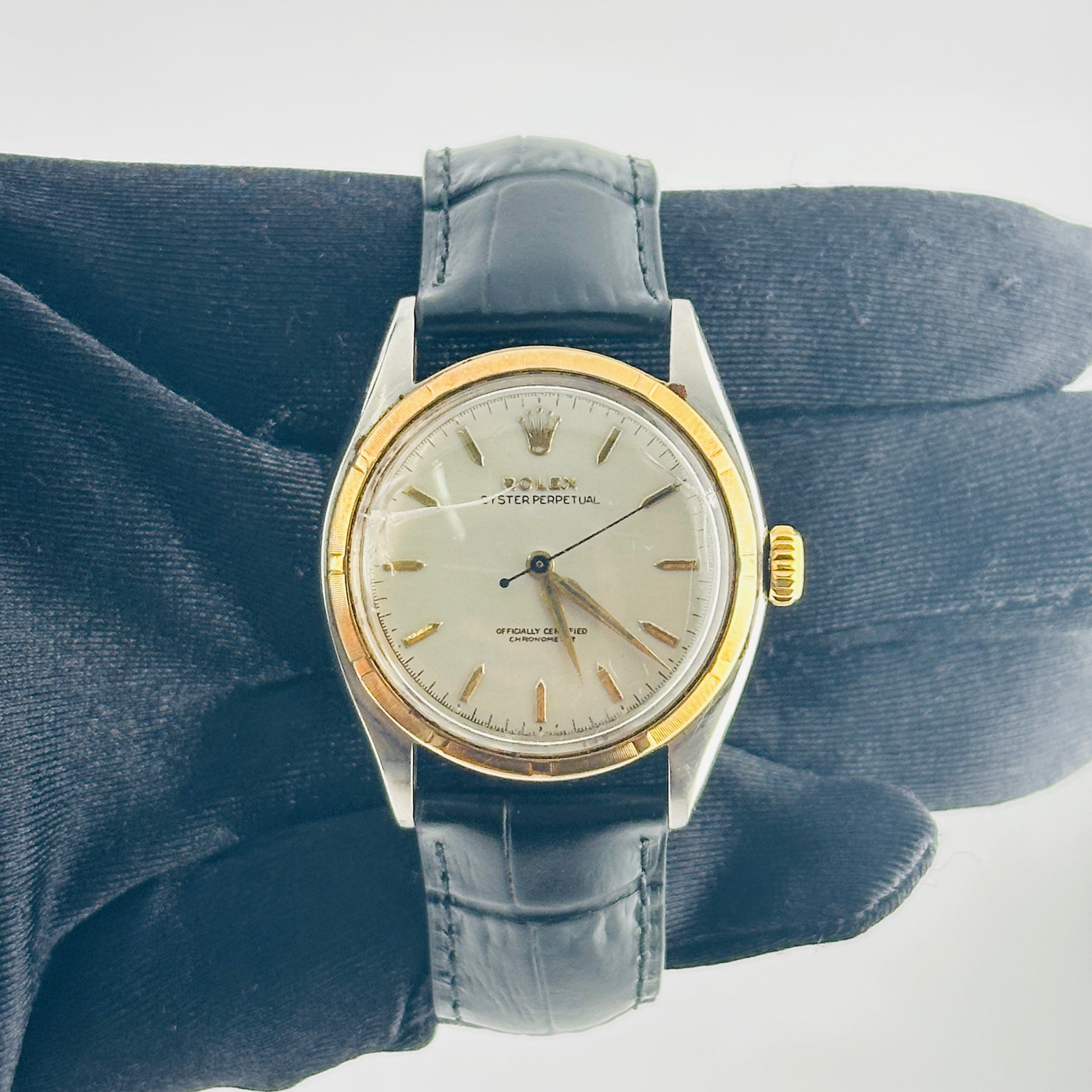 Rolex Oyster Perpetual Super Oyster Grey / Gold Stick Dial on Generic Leather Band Ref. 6085 1963