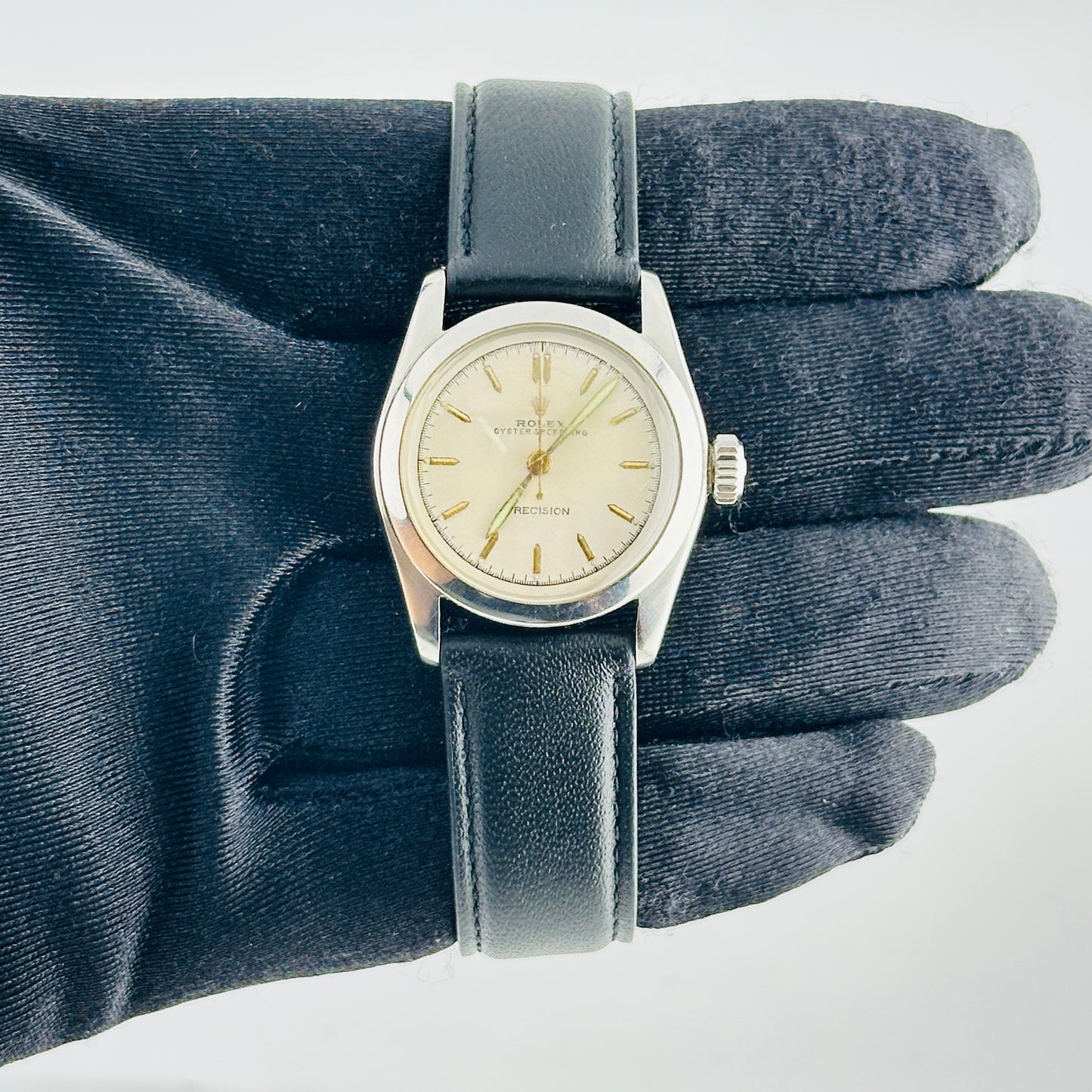 Rolex Oyster Speed-King Silver W Gold Stick Dial on Generic Leather Band Ref. 6056 1963