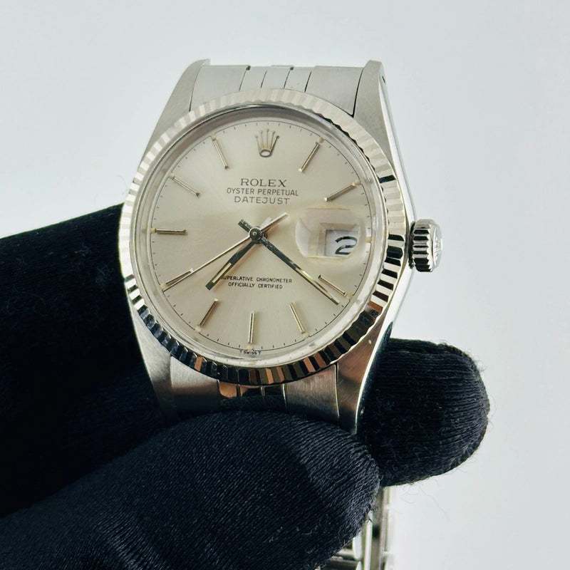 Rolex Datejust Silver Stick Dial on D Link Jubilee Ref 16014