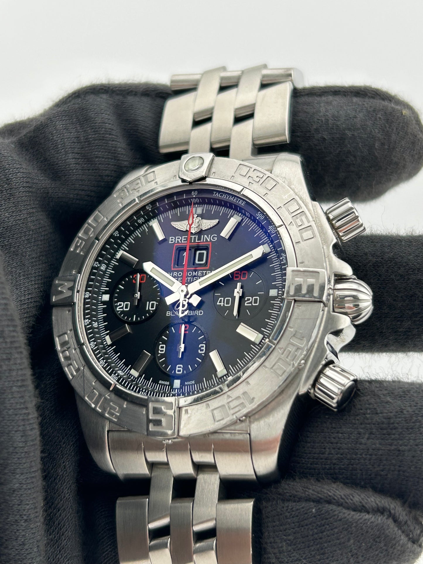 Breitling Chronomat Blackbird Black Dial on Stainless Steel Bracelet Ref. A44360/A440B71PA Papers 2012 — view 2