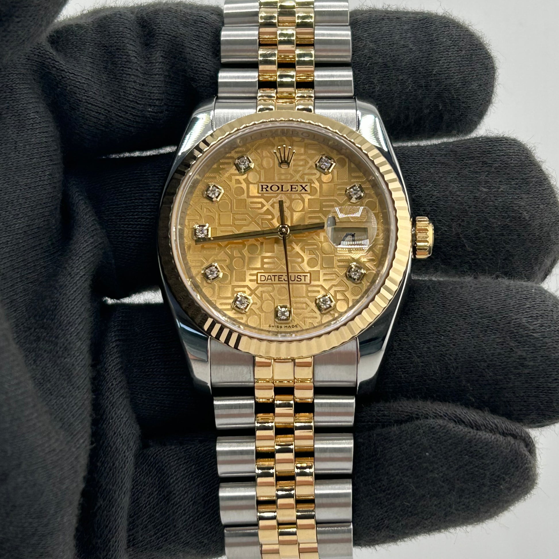 Rolex Datejust Champagne Anniversary Factory Diamond Dial Dial on D Link Jubilee Hidden Clasp Bracelet Ref. 116233G 2009 — view 2
