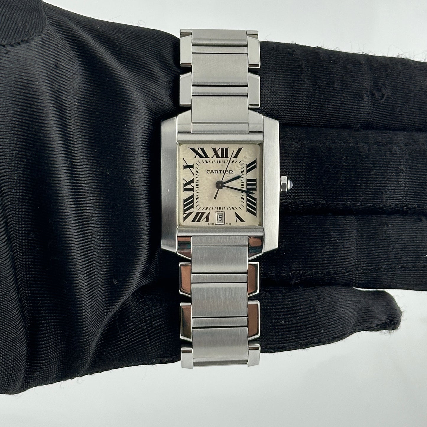 Cartier Tank Francaise Large White Roman Dial on Stainless Steel Bracelet Ref. 2302 — view 2