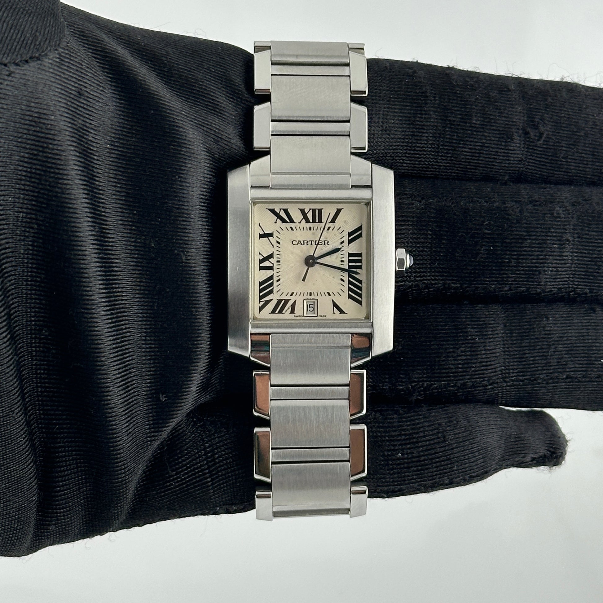 Cartier Tank Francaise Large White Roman Dial on Stainless Steel Bracelet Ref. 2302 — view 2