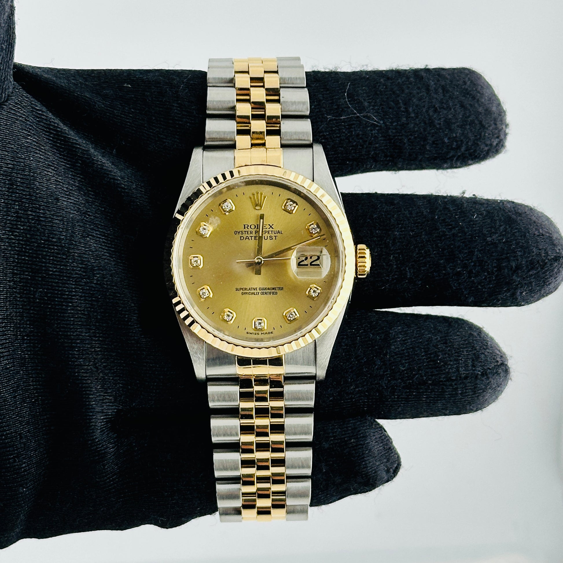 Rolex Datejust Champagne Diamond Factory Dial on D Link Jubilee Bracelet Ref. 16233G 1996 — view 2
