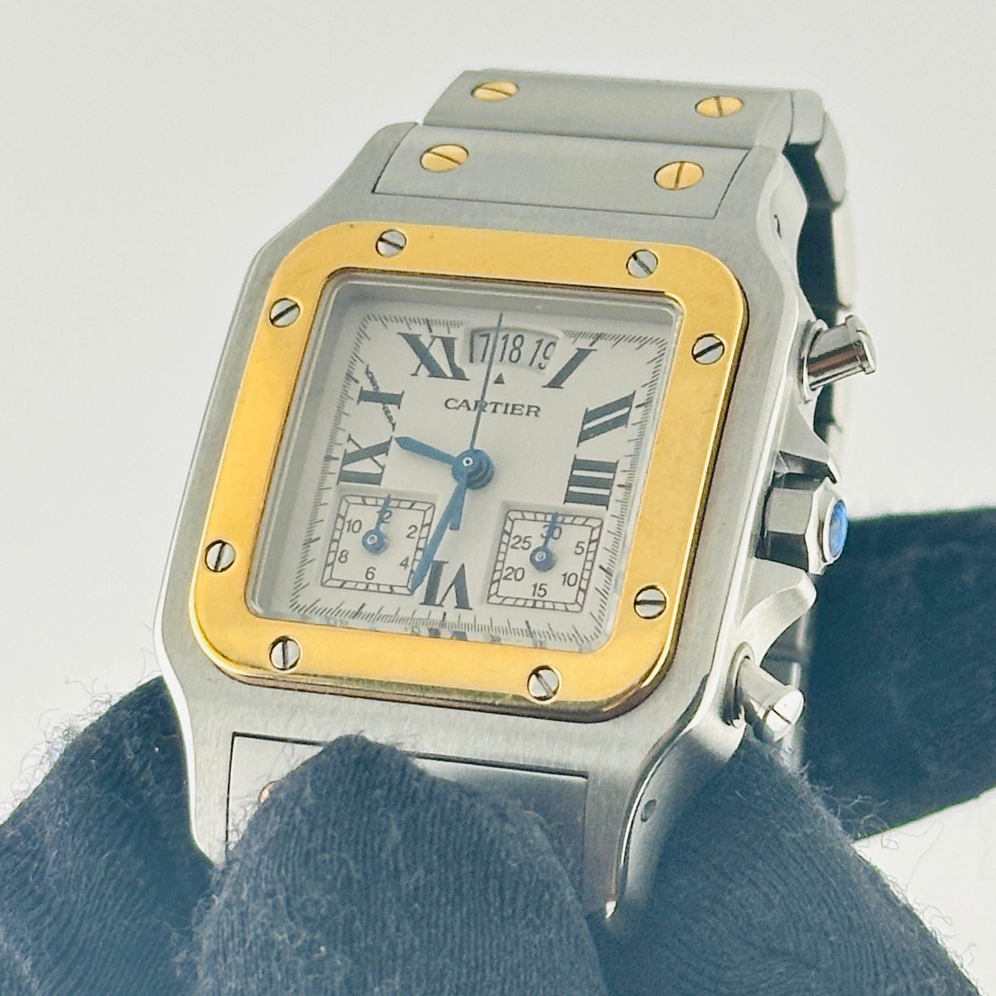 Cartier Santos Chronoflex White Roman Dial on 2 Tone Bracelet Ref. 2425 — view 3