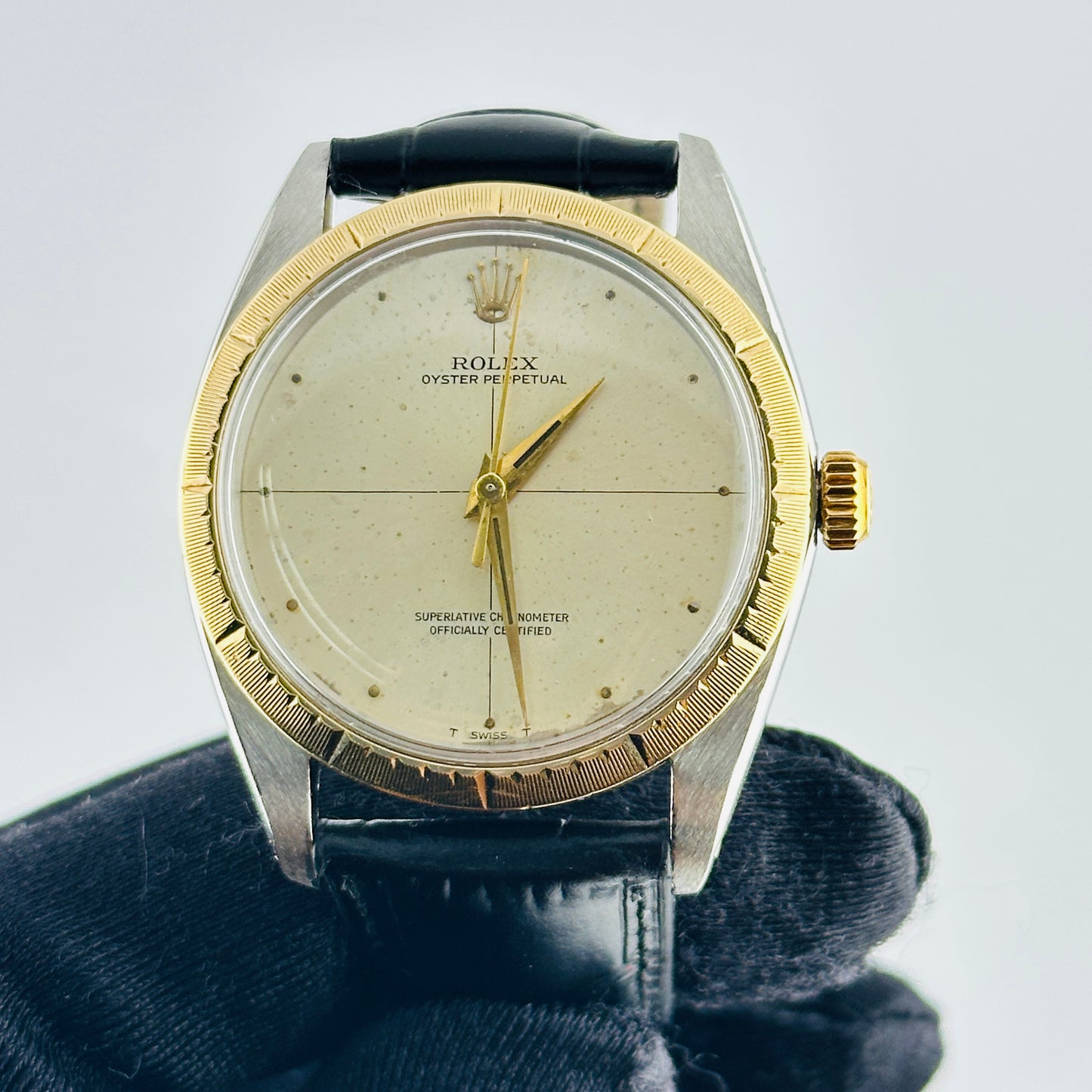 Rolex Oyster Perpetual Silver Zephyr / Has Spots Dial on Generic Leather Band Ref. 1008 1963 — view 2