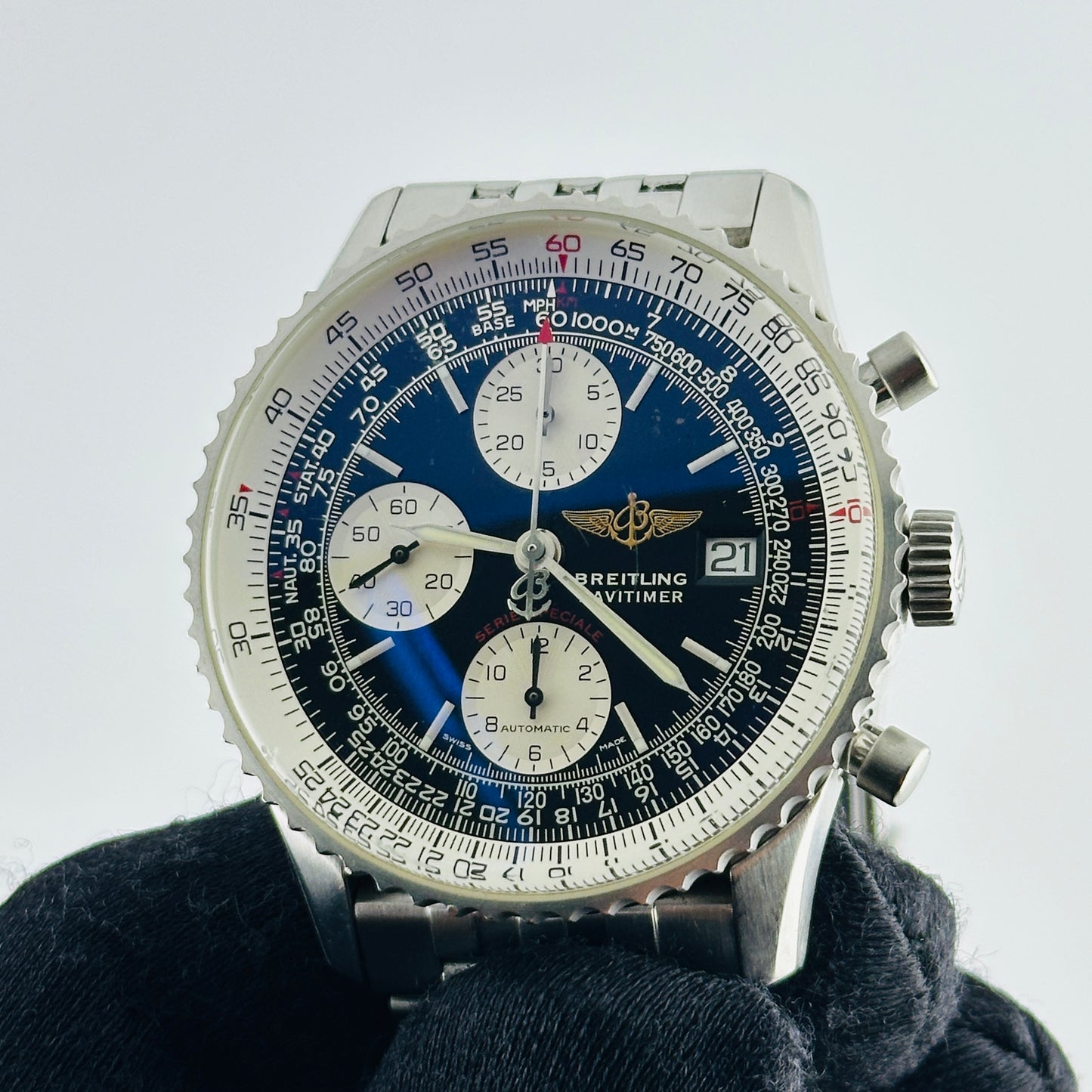 Breitling Navitimer Fighter Black Dial on Stainless Steel Bracelet Ref. A13330 Card 2001 — view 3