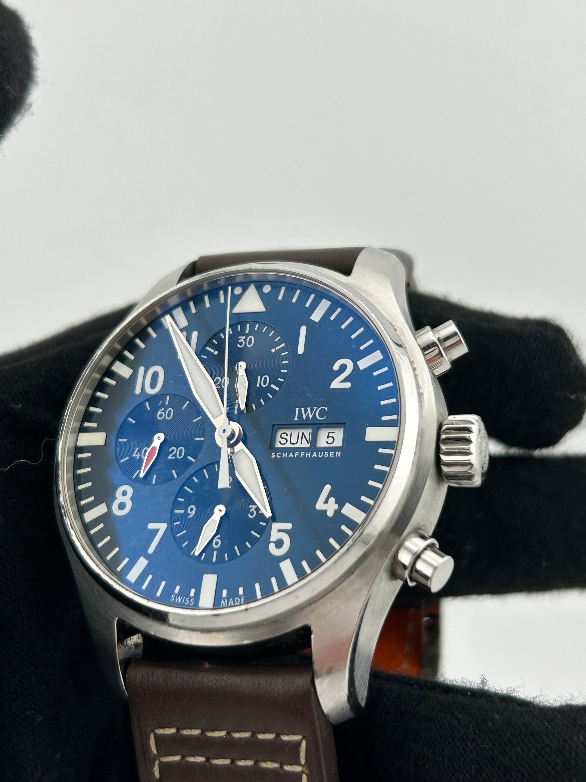 Iwc Pilot's Chronograph Deep Blue Dial on Brown Leather Strap Ref. IW377714 — view 3