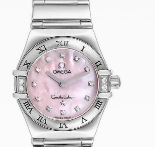 Omega Constellation Pink M.O.P. Diamond Dial on Stainless Steel Bracelet Ref. 1566.66.00 Card Open Date