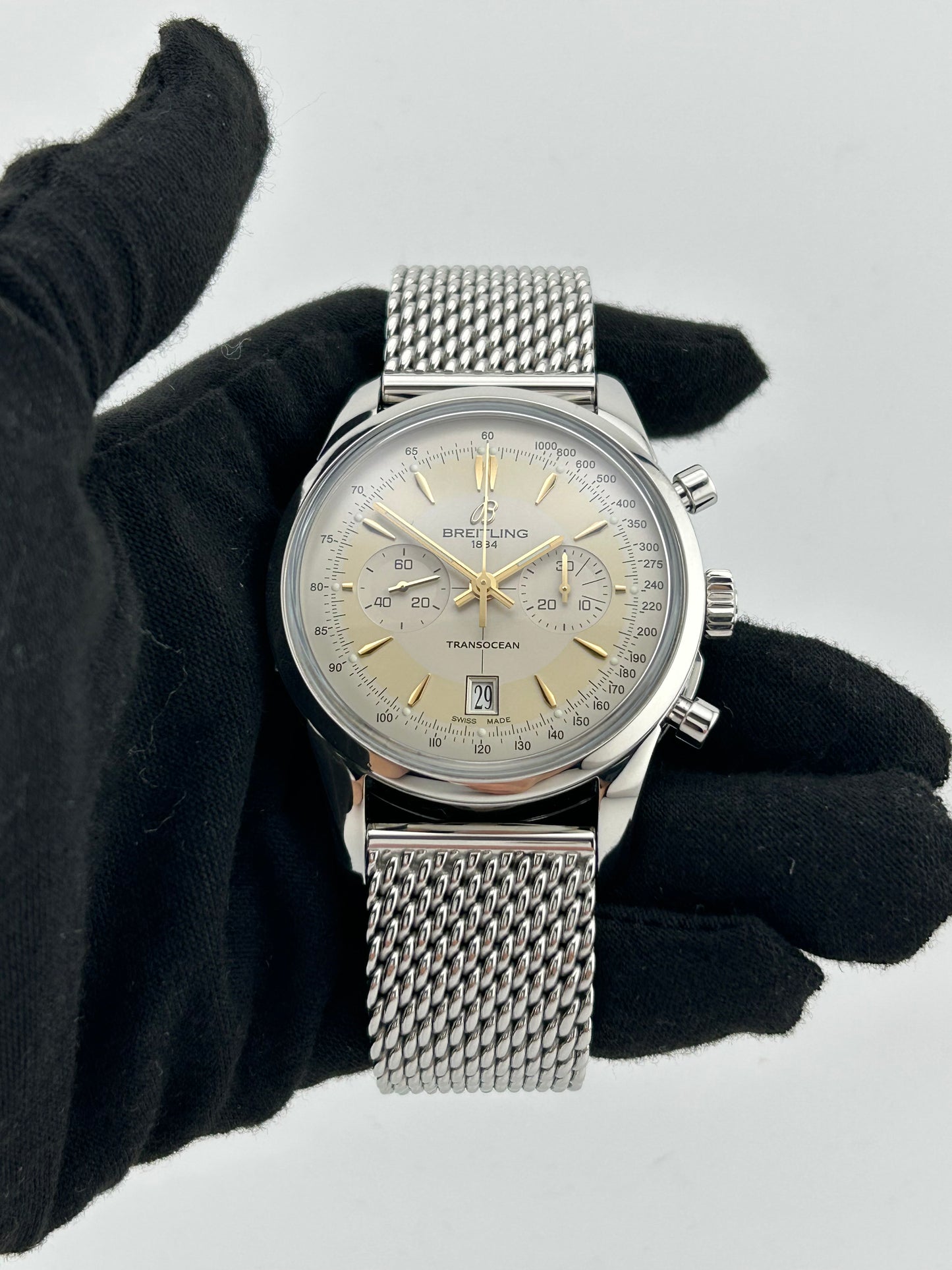 Breitling Transocean Chronograph Mercury Silver Dial on Stainless Steel Bracelet Ref. AB015412 Card 2015 — view 2