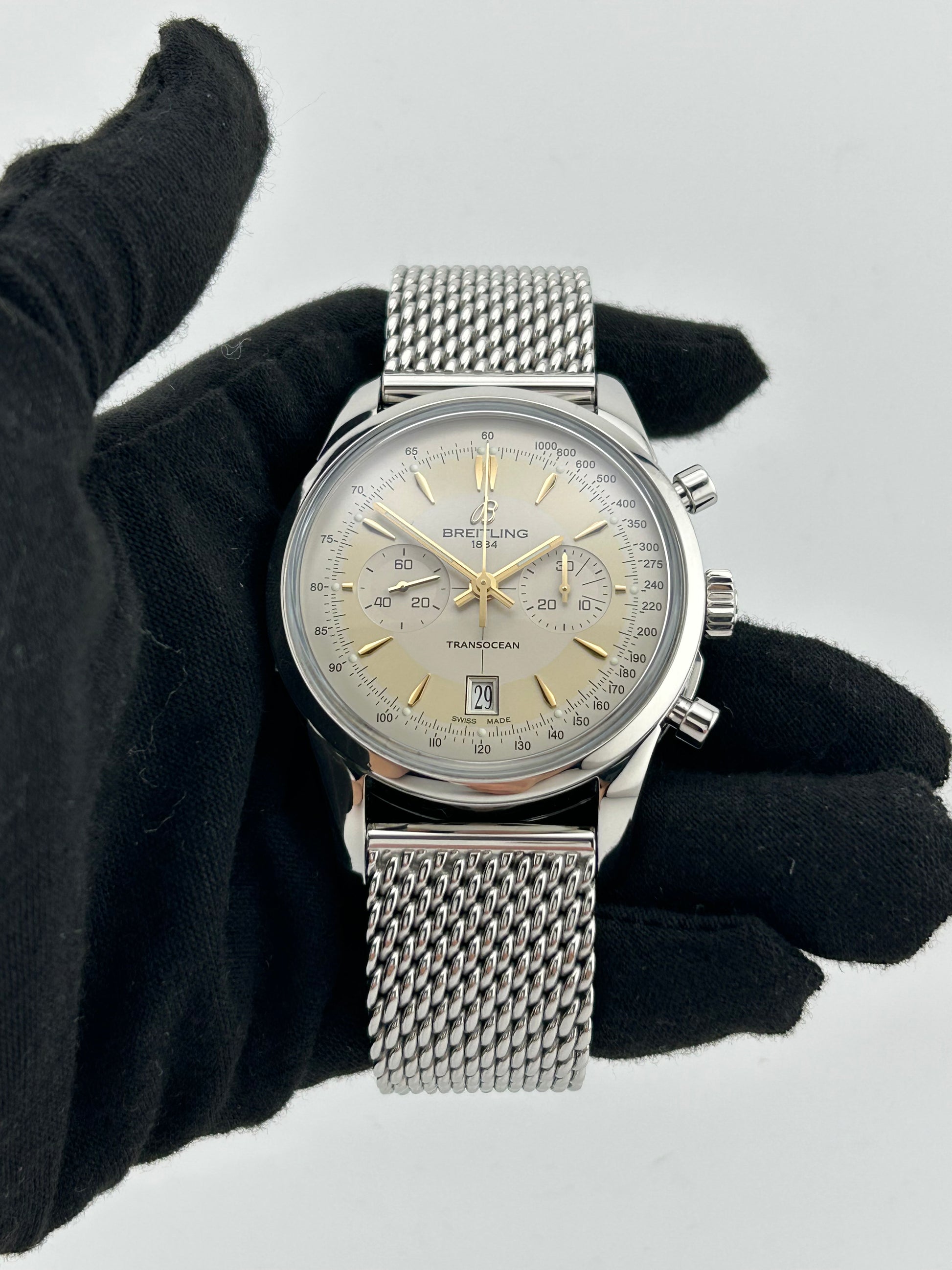 Breitling Transocean Chronograph Mercury Silver Dial on Stainless Steel Bracelet Ref. AB015412 Card 2015 — view 2