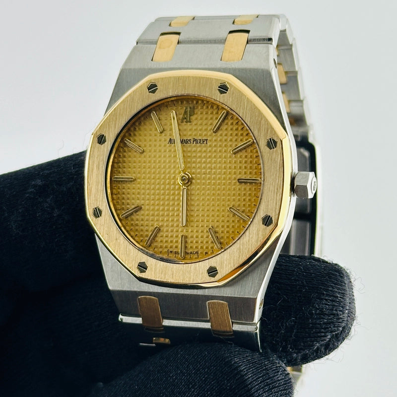 Audemars Piguet Royal Oak Champagne Tapisserie Dial on 2 Tone Bracelet Ref 56303SA with Service Card