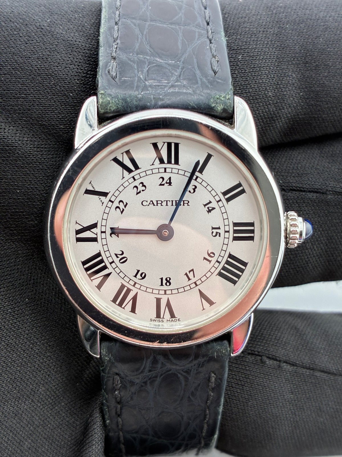 Cartier Ronde Solo de Cartier White Roman Numerals Dial on Black Leather Strap Ref. W6700155 Papers 2017 — view 2