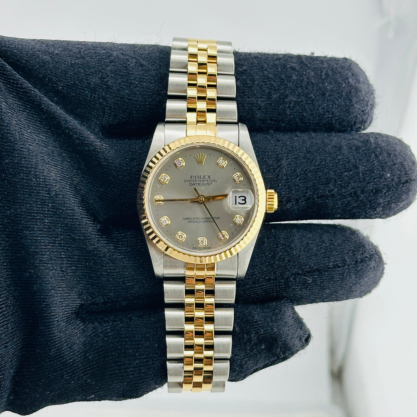 Rolex Datejust Refinished Grey Diamond Dial on D Link Jubilee Bracelet Ref. 68273 1989 — view 2