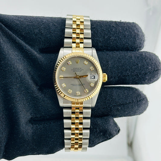 Rolex Datejust Refinished Grey Diamond Dial on D Link Jubilee Bracelet Ref. 68273 1989 — view 2