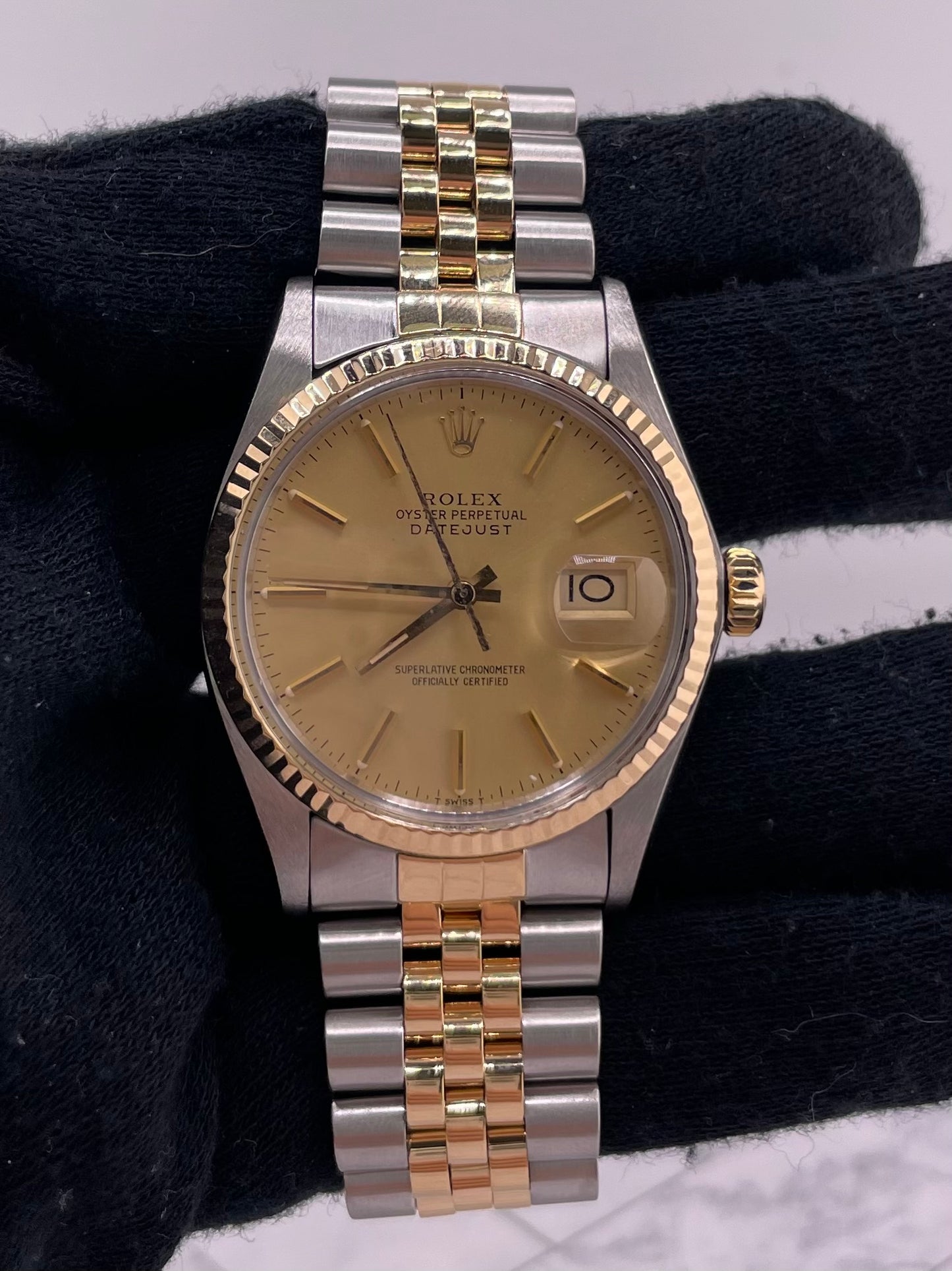 Rolex Datejust Champagne Stick Dial on D Link Jubilee Bracelet Ref. 16013 1985 — view 2